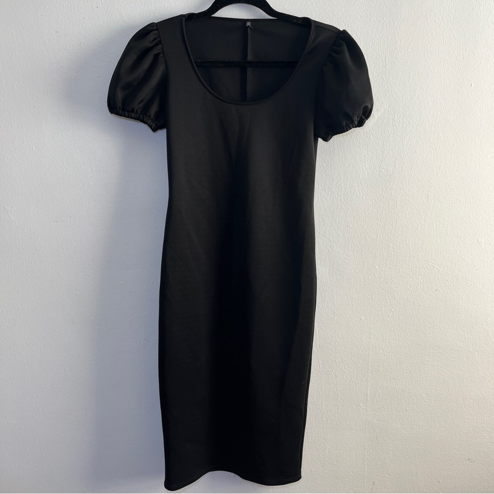 Riller & Fount Puff Sleeve Black Midi Dress Size 0